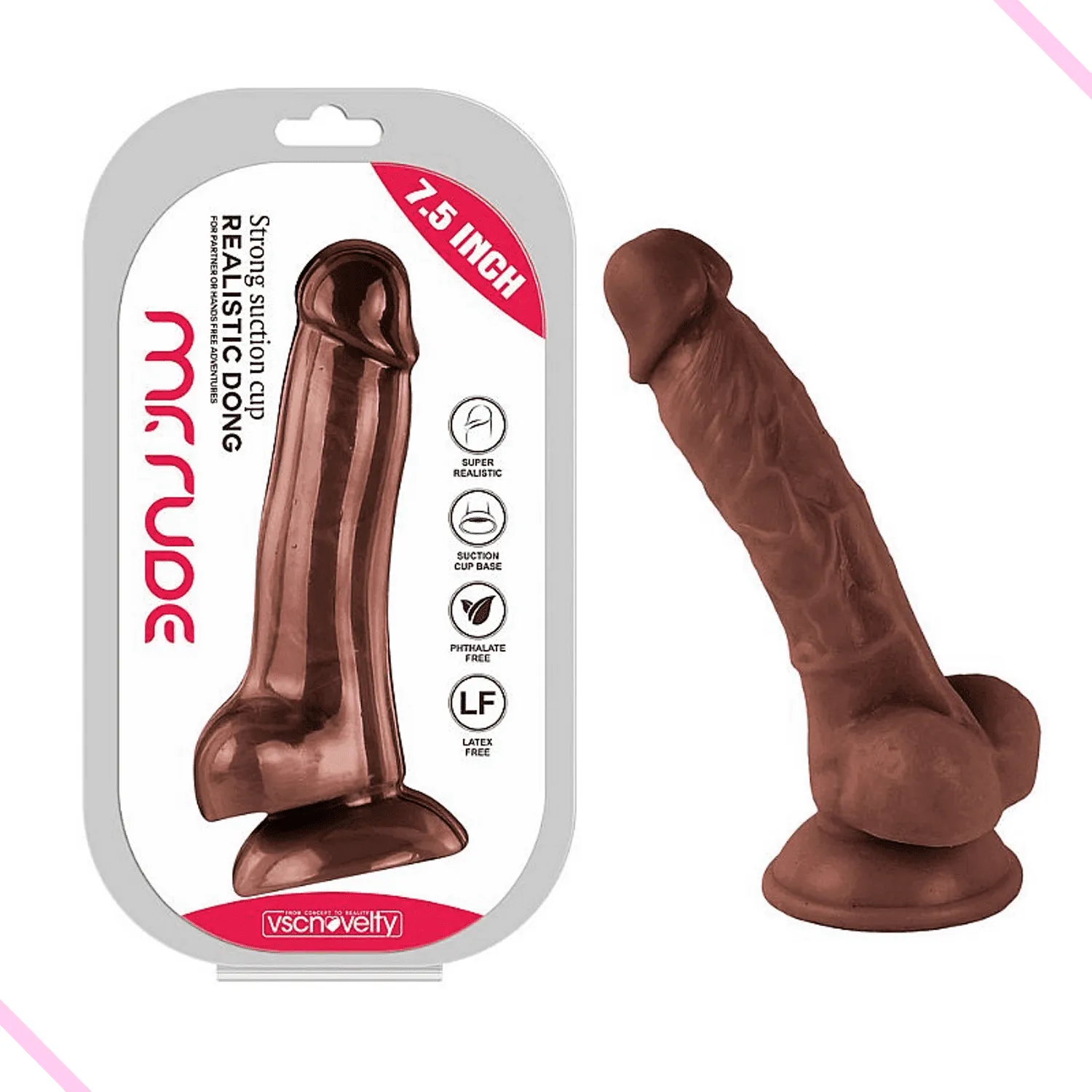 Pênis Realístico Mr. Rude com Ventosa - 19,0 X 3,5cm - Chocolate