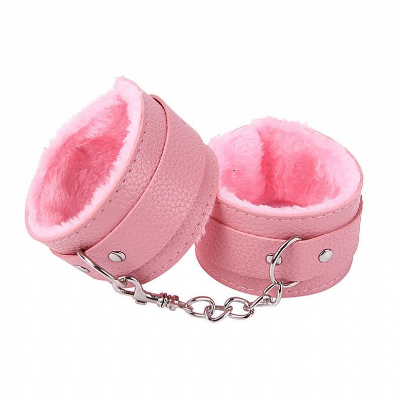 Algema com Corrente e Fivelas em Pelúcia Rosa