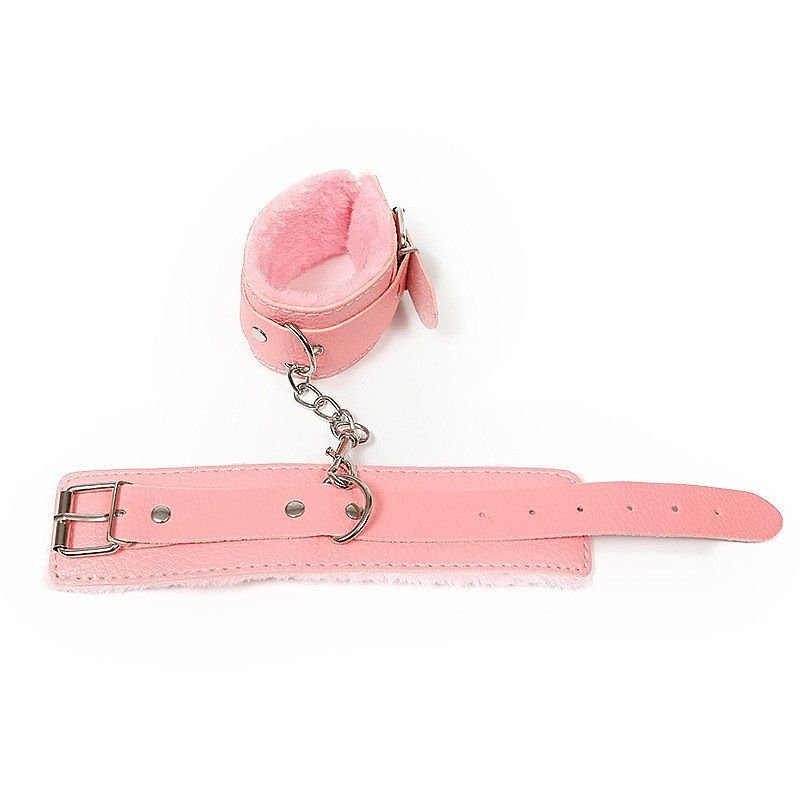 Algema com Corrente e Fivelas em Pelúcia Rosa