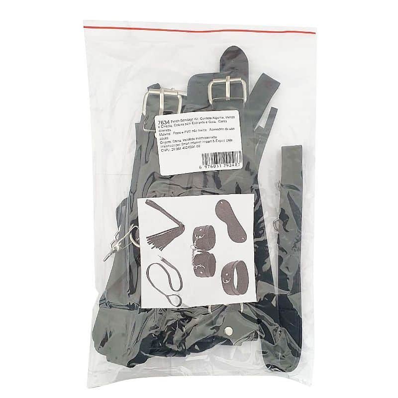 kit de Algema, Tornozeleira com Corrente, Coleira com Estirante e Guia - Preto