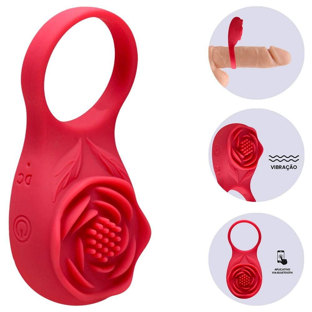 Anel Estimulador Flor Via App 9 Vibrações Usb Yaffa