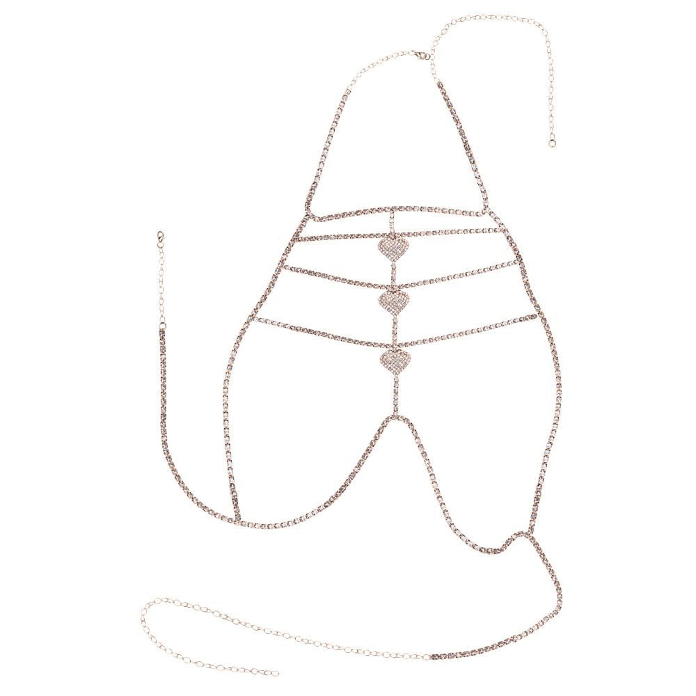 Body Chain Corações Top Strass Joia De Corpo Yaffa