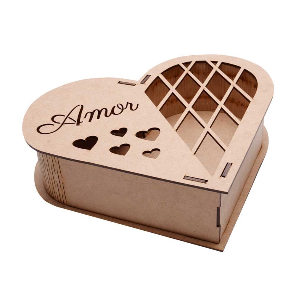 Caixa Mdf Coração Amor M 22,5x17x6cm Hot Pink