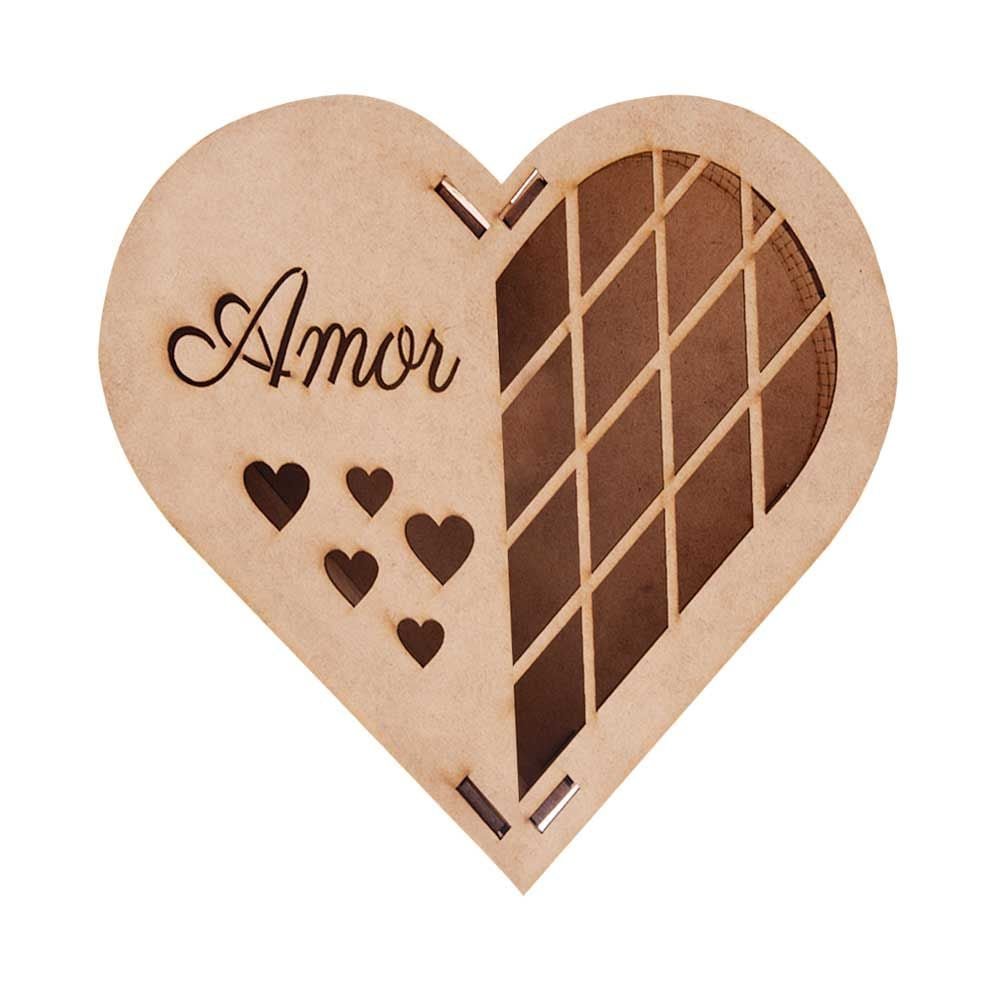 Caixa Mdf Coração Amor M 22,5x17x6cm Hot Pink
