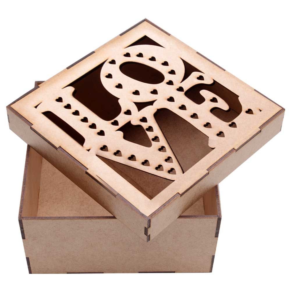 Caixa Mdf Love Quadrada 17x17x8,5cm Hot Pink