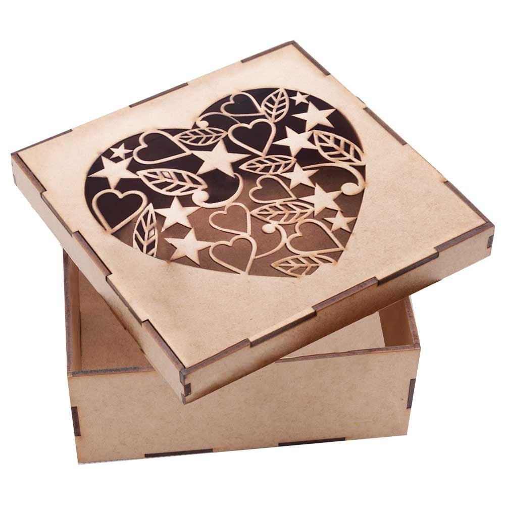 Caixa Mdf Raminhos Quadrada 15x15x6cm Hot Pink