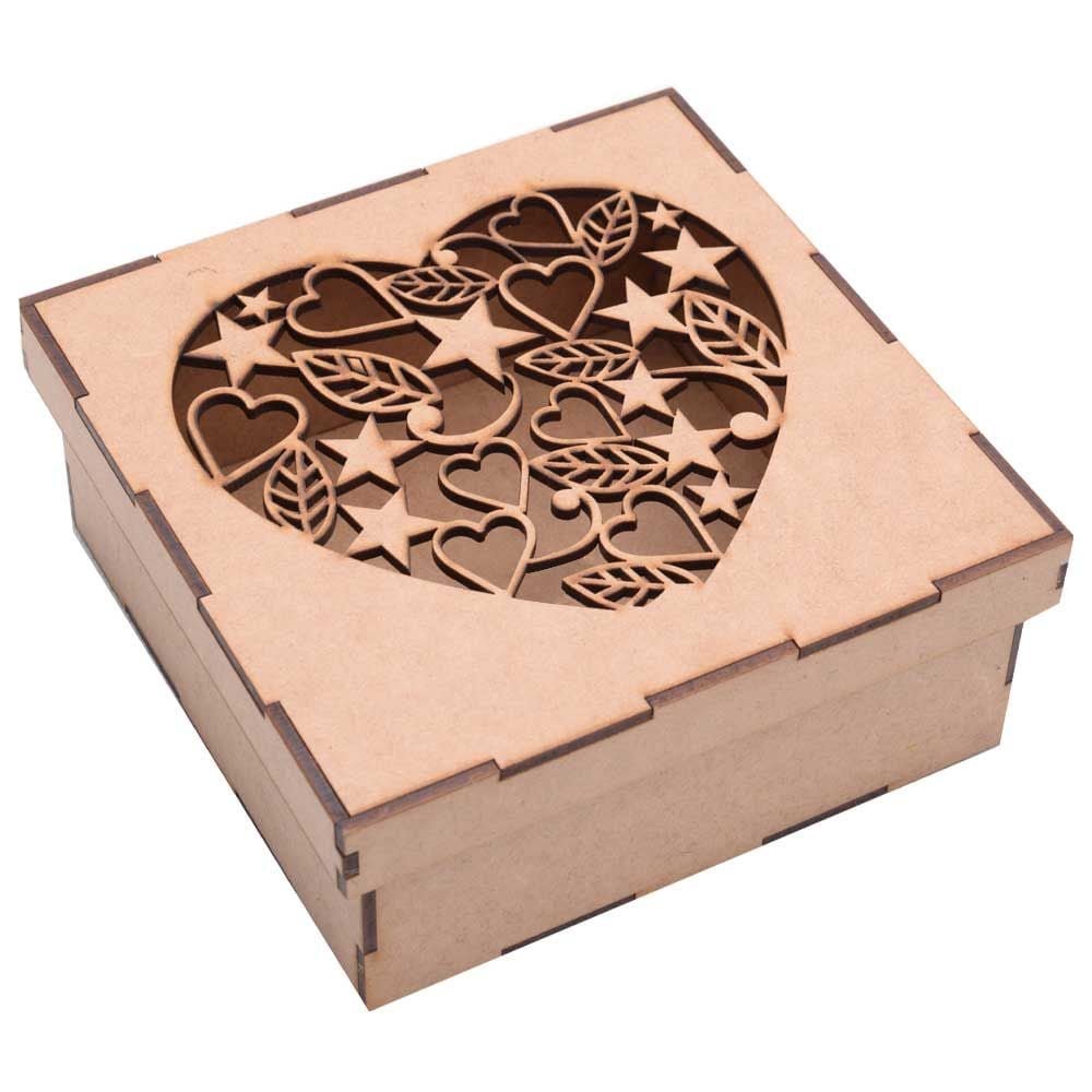 Caixa Mdf Raminhos Quadrada 15x15x6cm Hot Pink