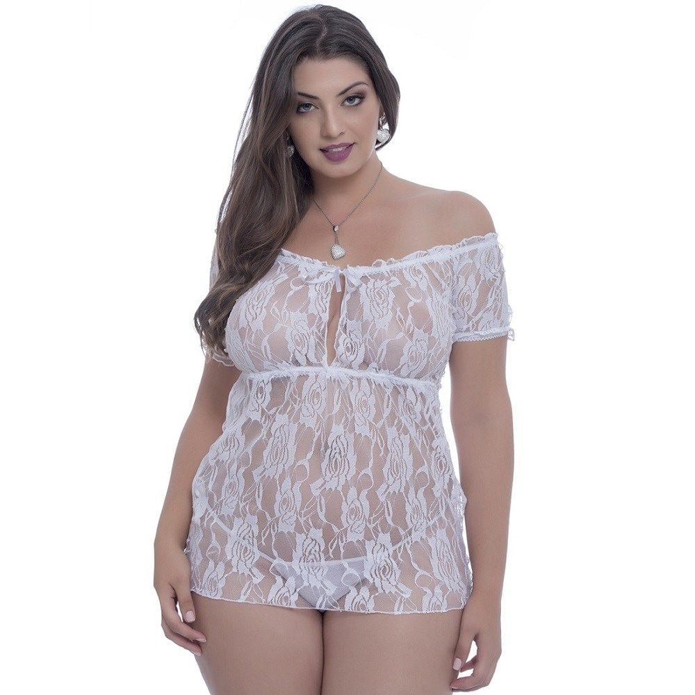Camisola Plus Size Renda Manga Fofinha Macler