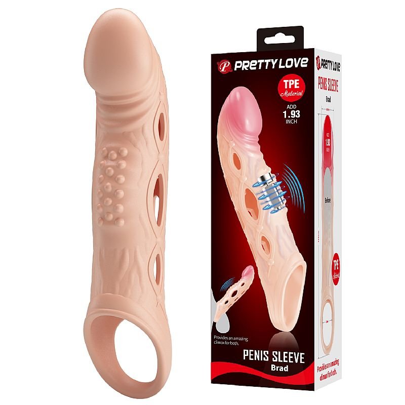 Capa Peniana com Anel de Escroto com Vibro - Brad - 21.3 x 4.0 cm - Pretty Love - Marrom
