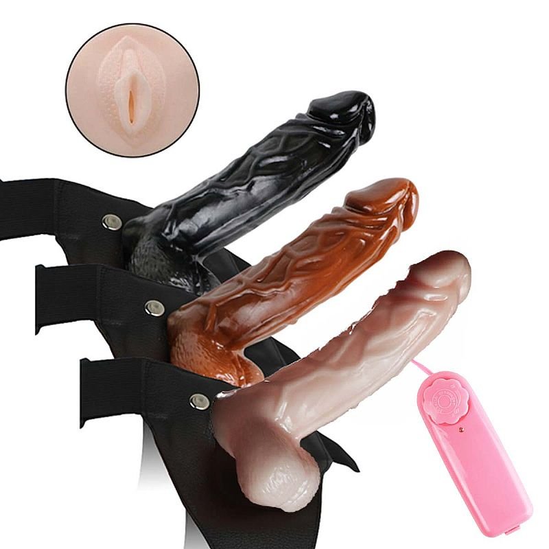 Capa Peniana com Cinta e Vibrador - Com vagina - 15,0 X 4,0 Wear Pênis - Marrom