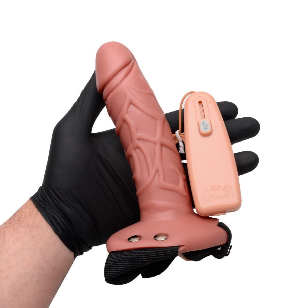 Capa Peniana Extensora 18 X 4,5cm Cinto E Vibrador Hot Flowers