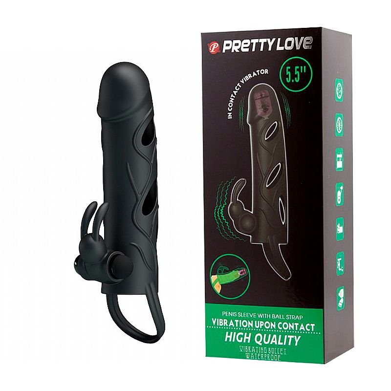 Capa Peniana Extensora com Anel para Escroto e Vibrador 14 x 3,3 cm - Pretty Love