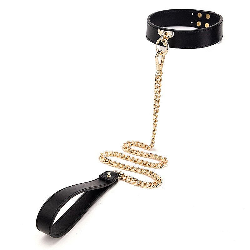 Coleira Bondage e Corrente Guia Luxo - Preto