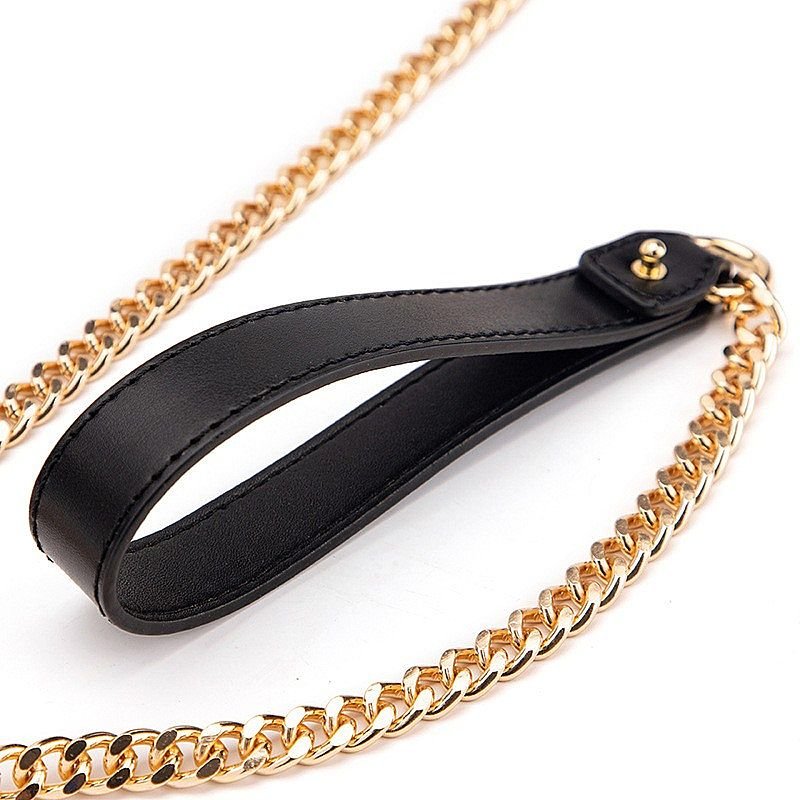 Coleira Bondage e Corrente Guia Luxo - Preto