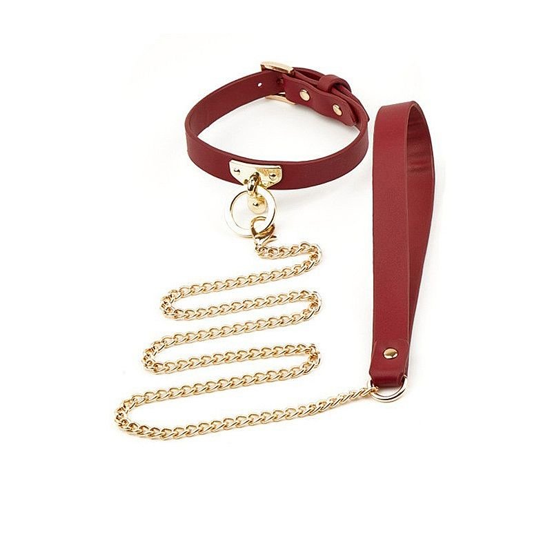 Coleira Bondage e Corrente Guia - Vermelho
