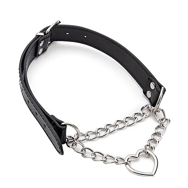 Coleira Bondage em Corrente com Coração - Preto