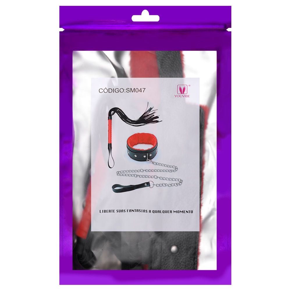 Coleira Com Guia Corrente E Chicote Youvibe Vipmix