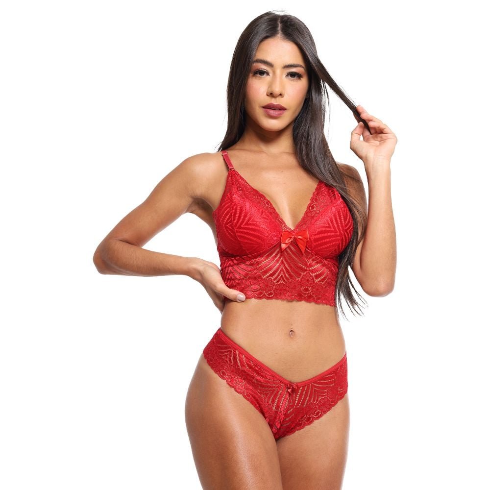 Conjunto Cropped Fio Dental Rendado Sensual Love