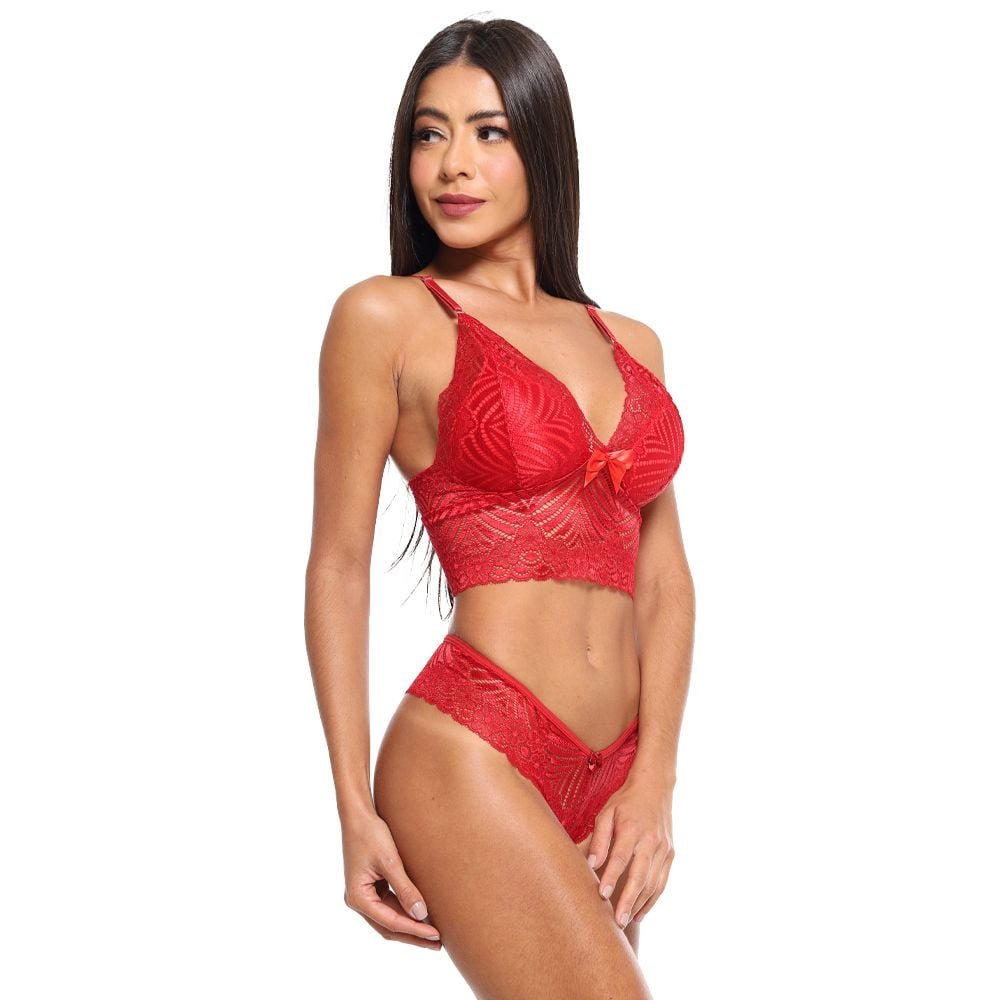 Conjunto Cropped Fio Dental Rendado Sensual Love