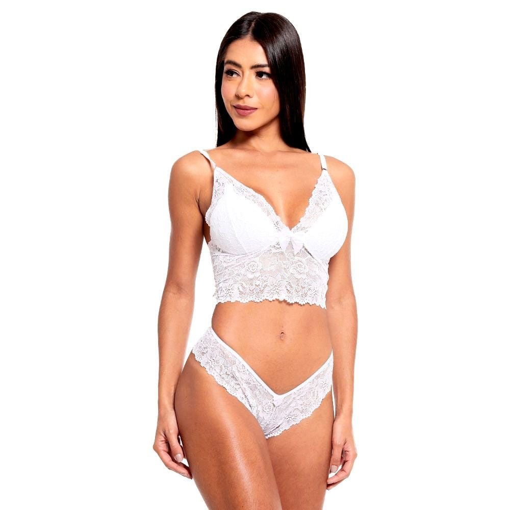 Conjunto Cropped Fio Dental Rendado Sensual Love