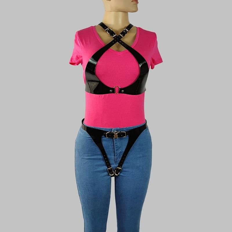 Conjunto Harness com Top e Calcinha em Couro