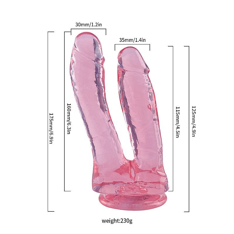 Dildo Duplo Realístico - Transparente - 17,3 x 3,5 - Roxo
