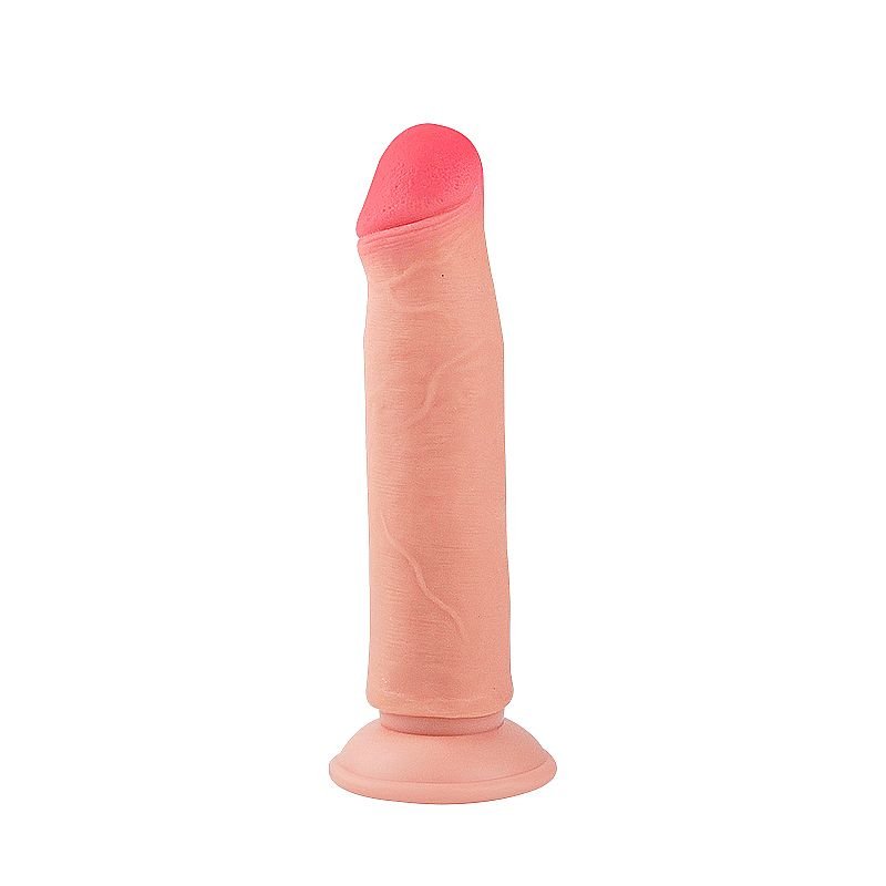 Dildo Super Realístico Dupla Camada - Ventosa - 20,0 X 4,2 cm - Bege