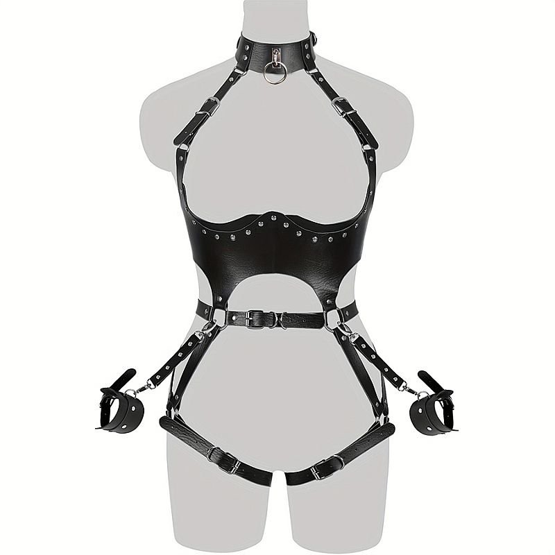 Fetiche Harness de Couro com Algemas / Pescoço e Cintura 2