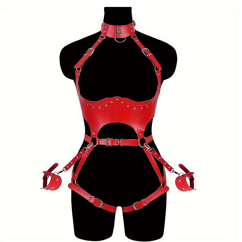 Fetiche Harness de Couro com Algemas / Pescoço e Cintura 2