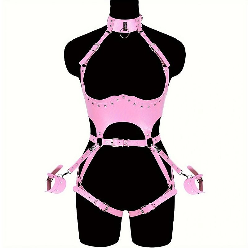 Fetiche Harness de Couro com Algemas / Pescoço e Cintura 2
