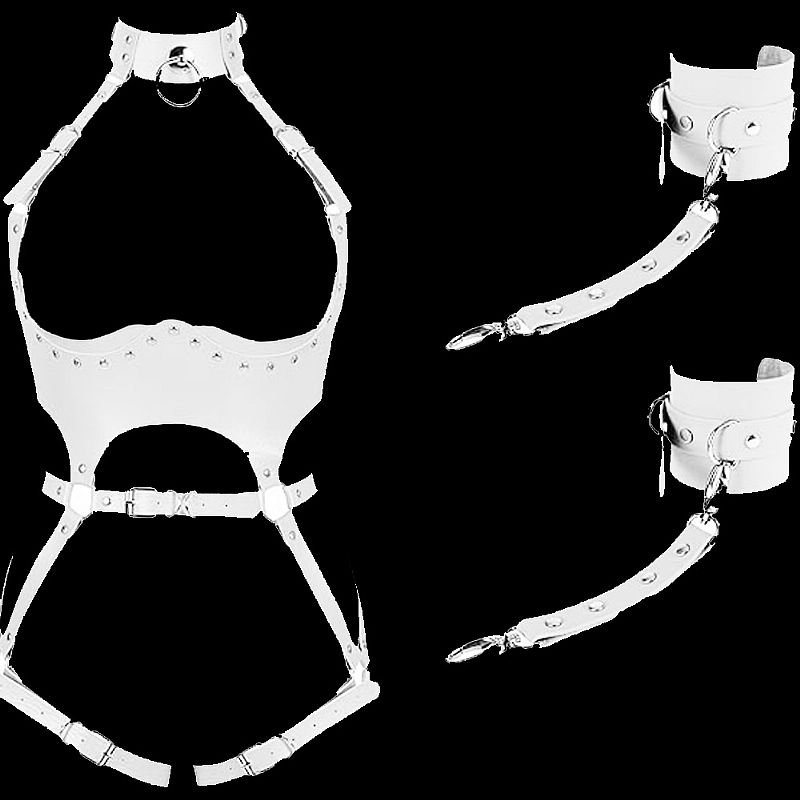 Fetiche Harness de Couro com Algemas / Pescoço e Cintura
