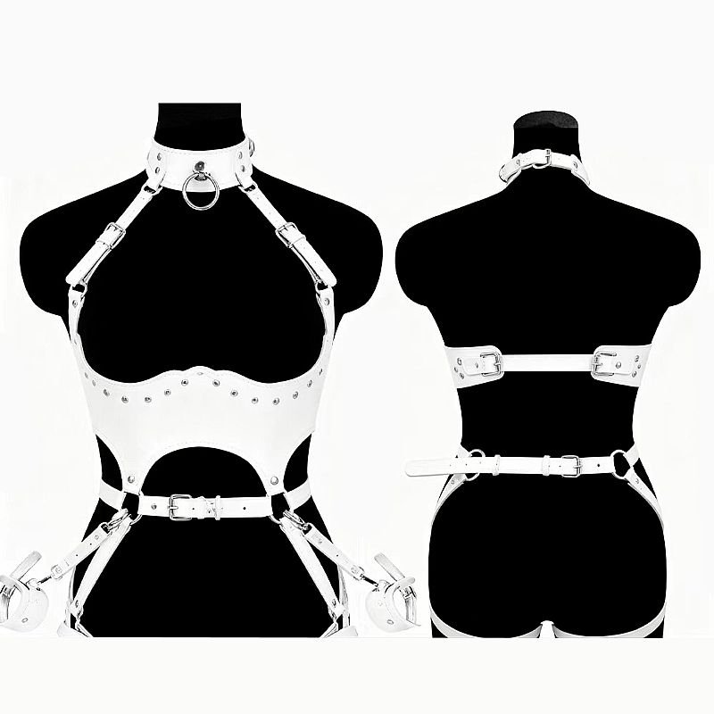 Fetiche Harness de Couro com Algemas / Pescoço e Cintura