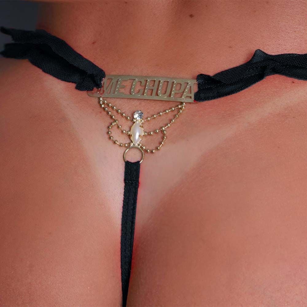 Fio Dental Sensual Voo Com Frase Preto Tallyta