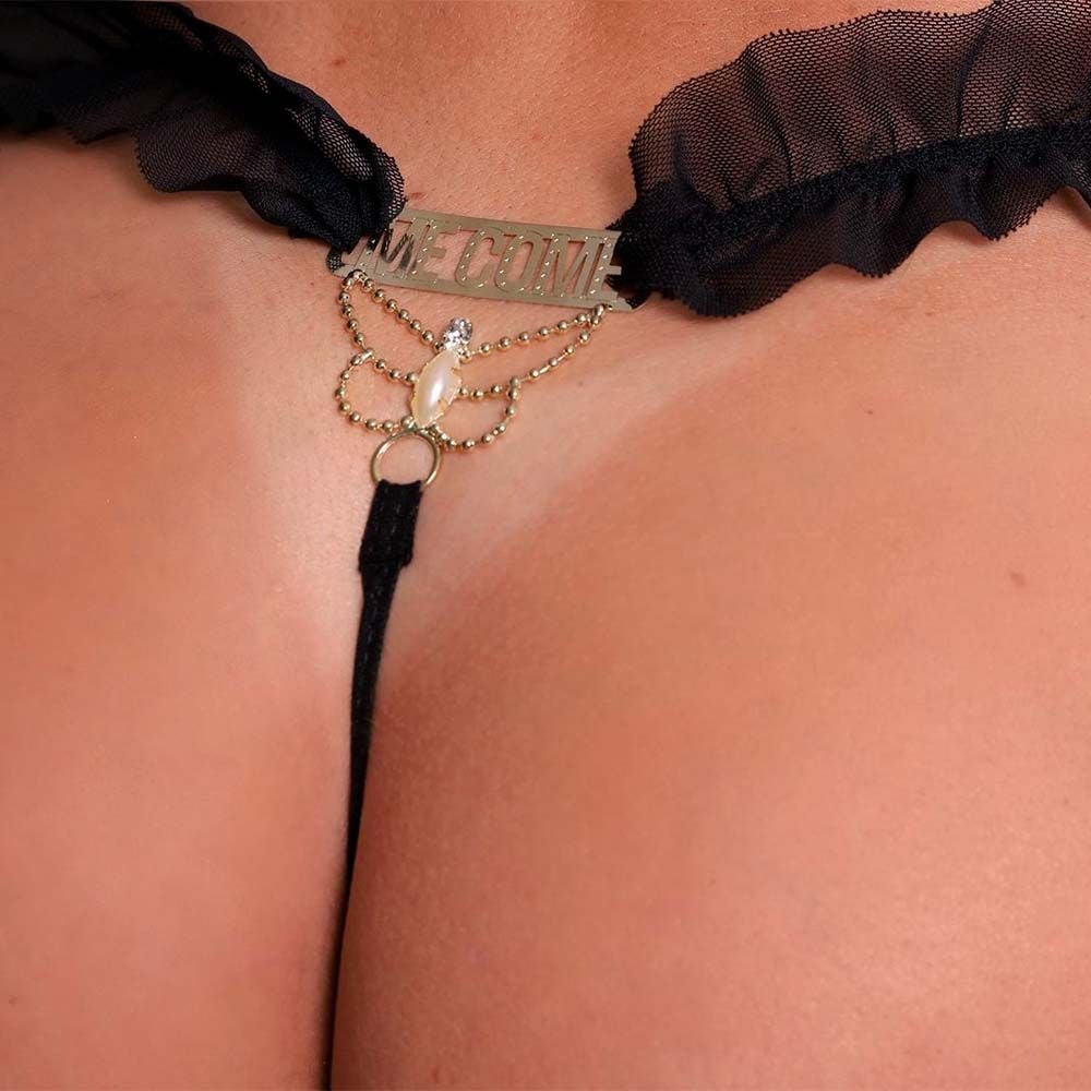 Fio Dental Sensual Voo Com Frase Preto Tallyta
