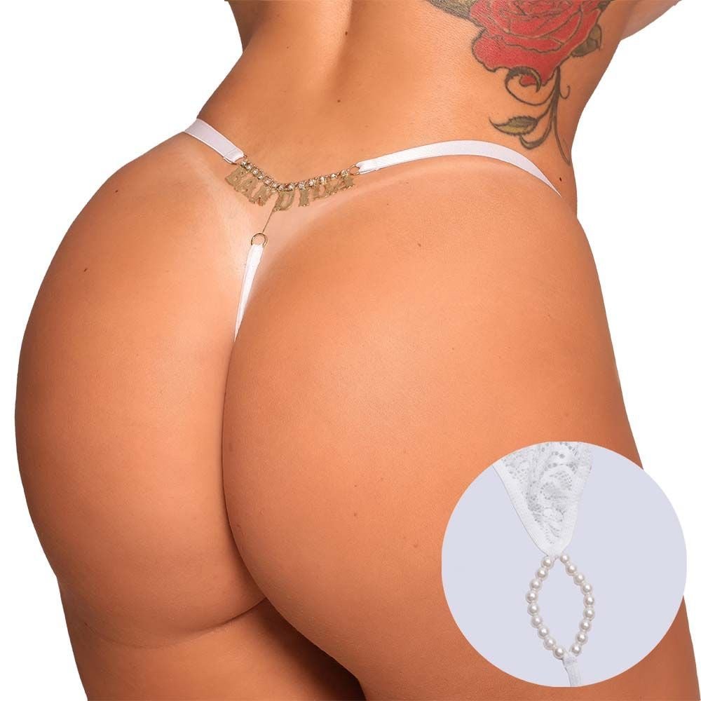 Fio Dental Tailandesa Branco Strass Frases Tallyta