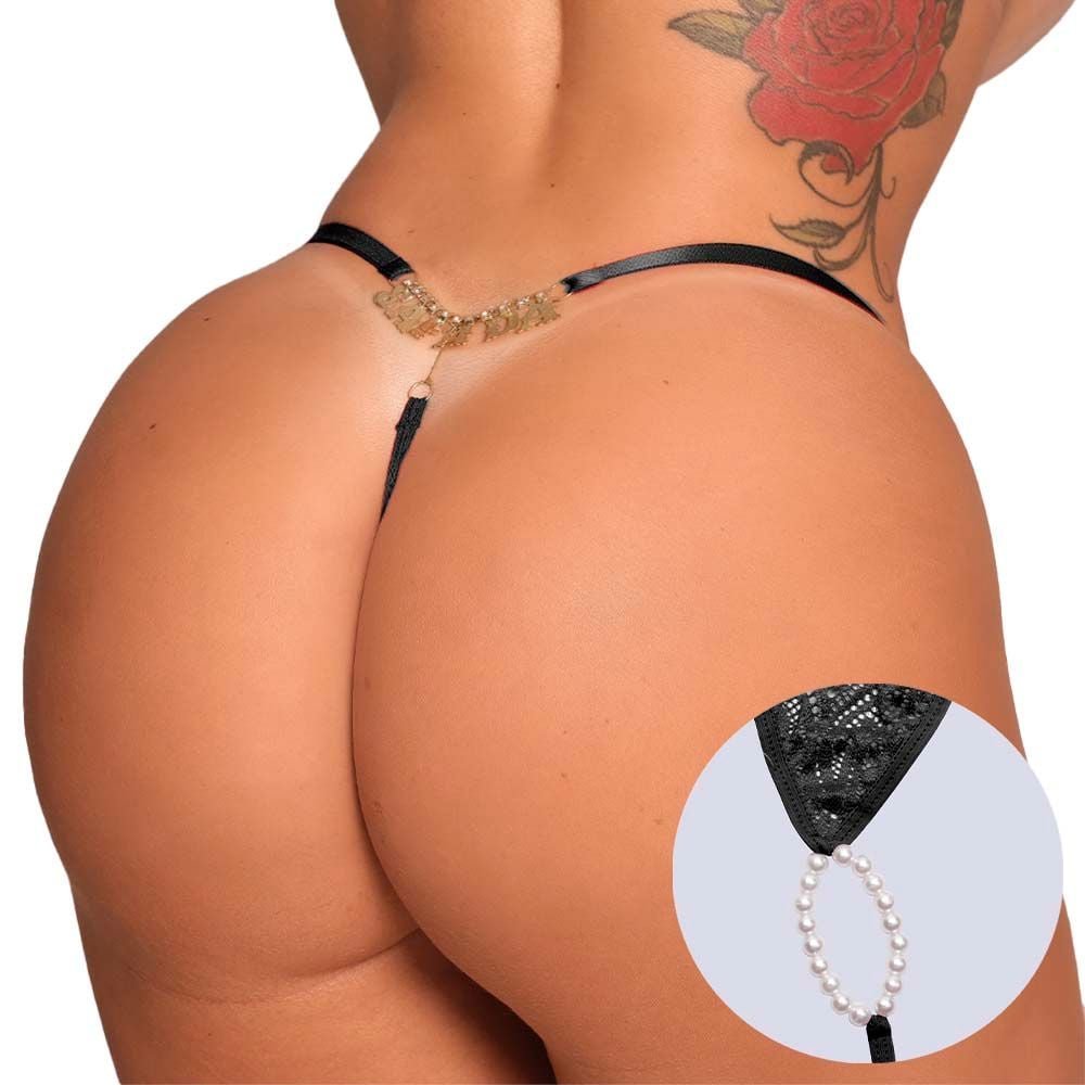 Fio Dental Tailandesa Preto Strass Frases Tallyta
