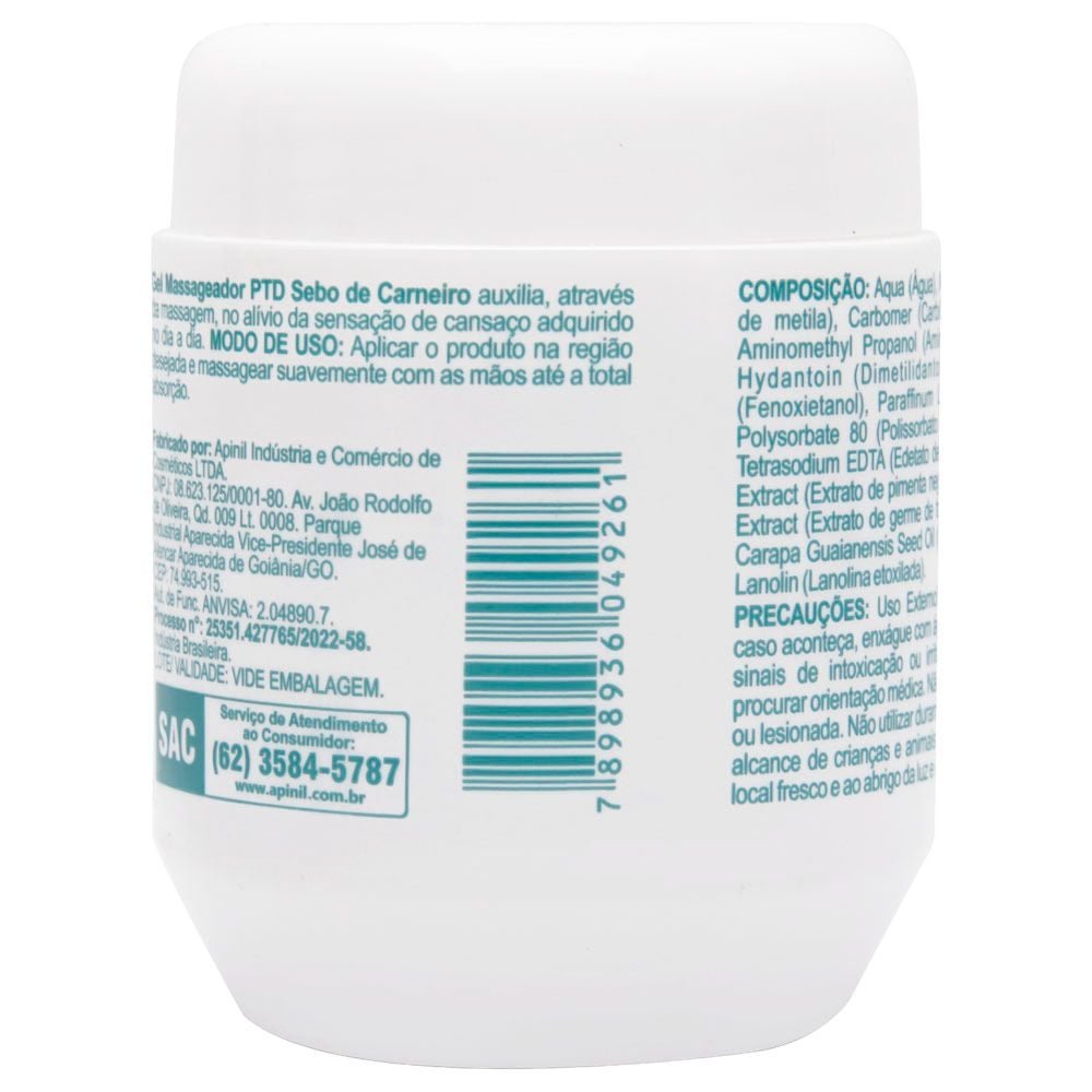 Gel Massageador Ptd Sebo De Carneiro 250g Apinil