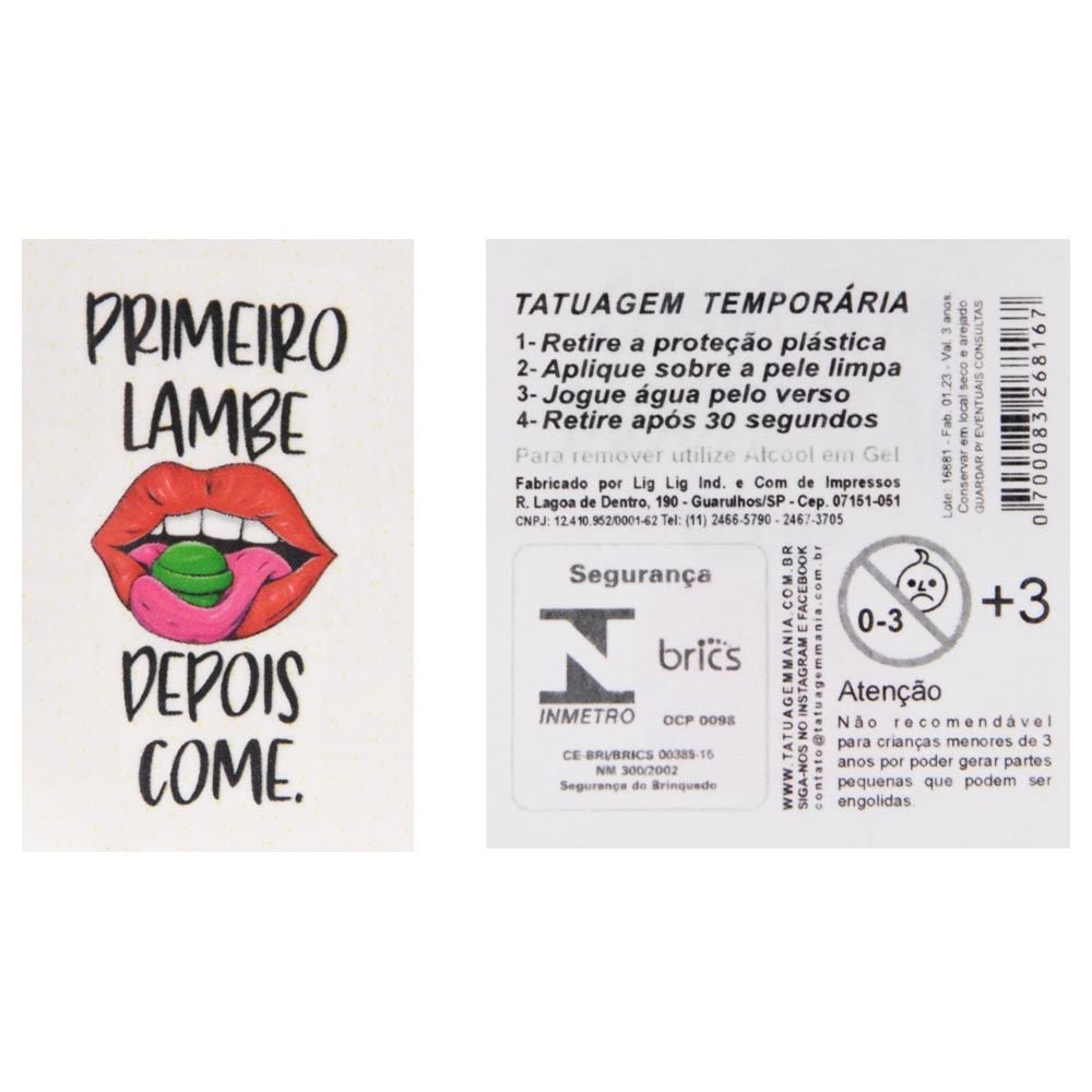 Gel Primeiro Vc Lambe Tatoo 15ml Segred Love