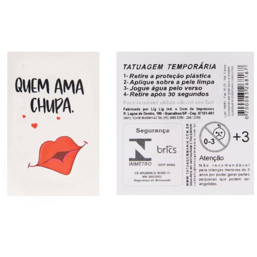 Gel Quem Ama Chupa Tatoo 15ml Segred Love