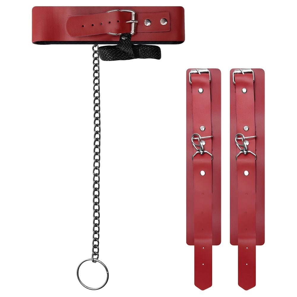 Harness Coleira Algemas Traseiras Guia Love Red êxtase