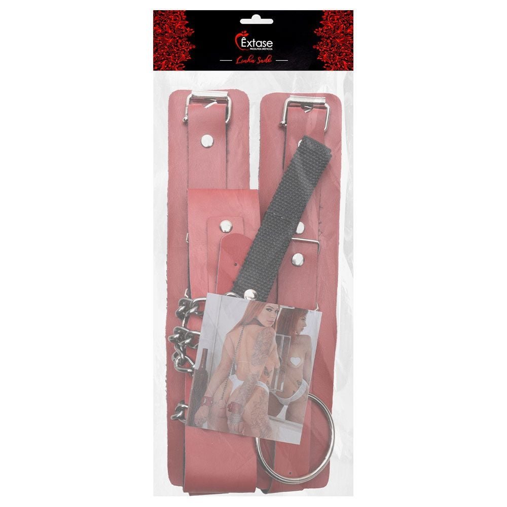 Harness Coleira Algemas Traseiras Guia Love Red êxtase