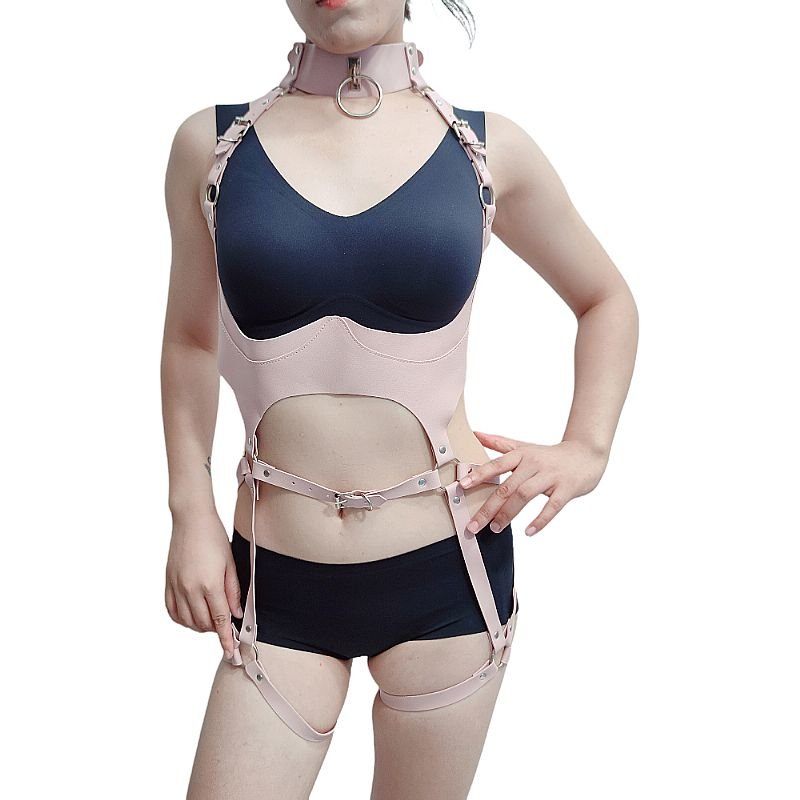 Harness Corporal em Couro com Cinta Liga 3 - Preto