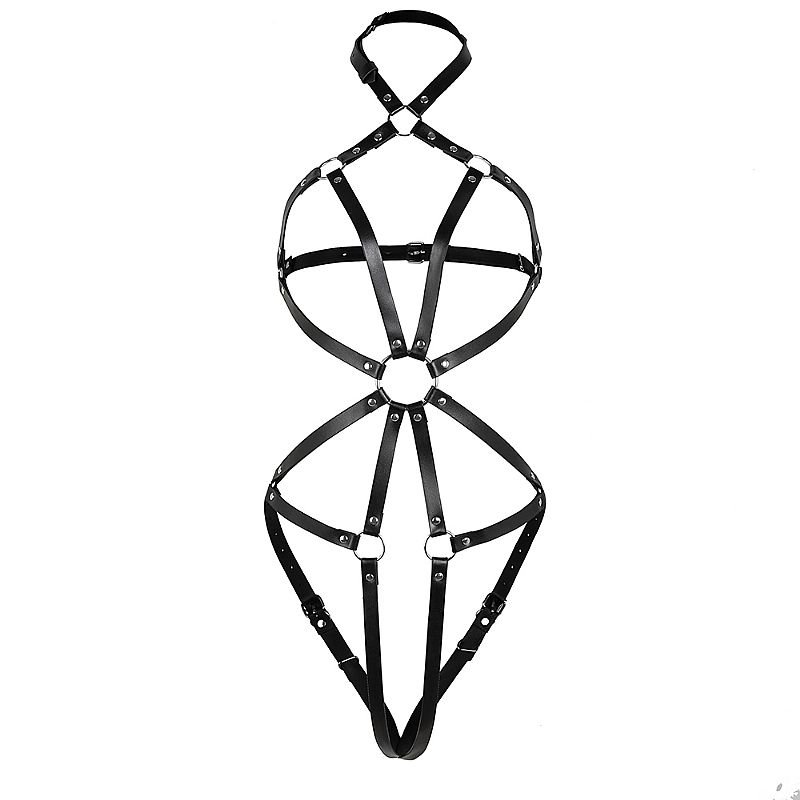 Harness Corporal Estruturado em Couro e Argolas Metálicas 2