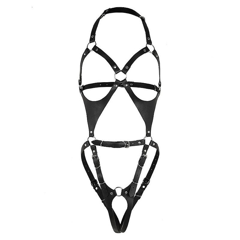 Harness Corporal Estruturado em Couro e Argolas Metálicas 3