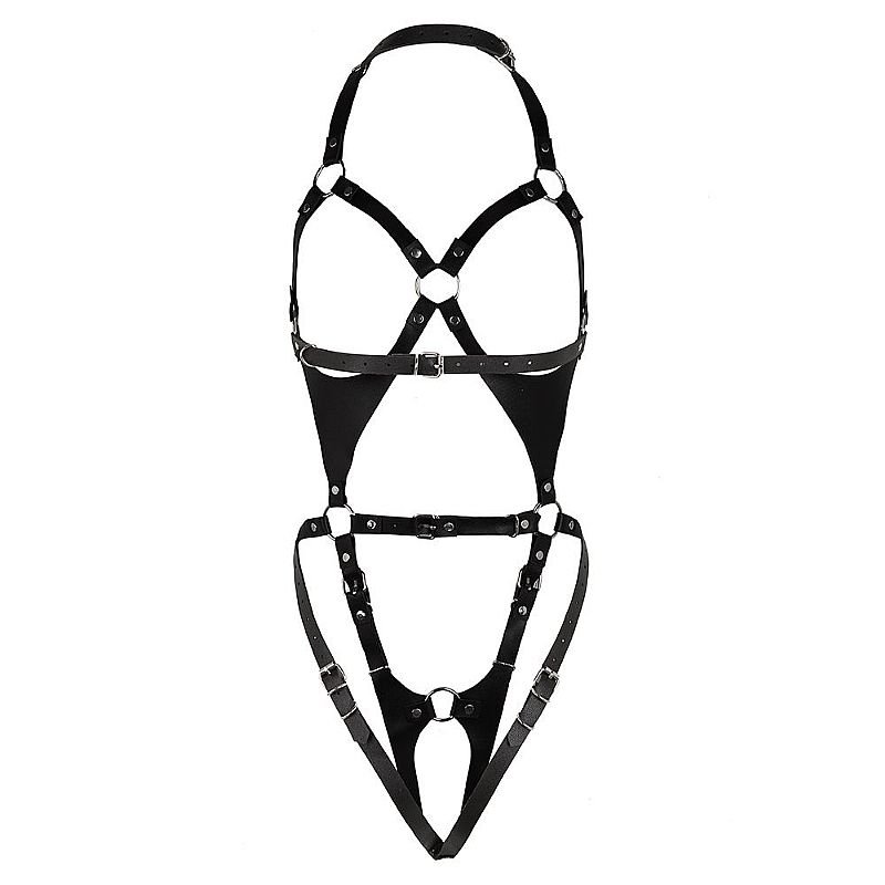 Harness Corporal Estruturado em Couro e Argolas Metálicas 3