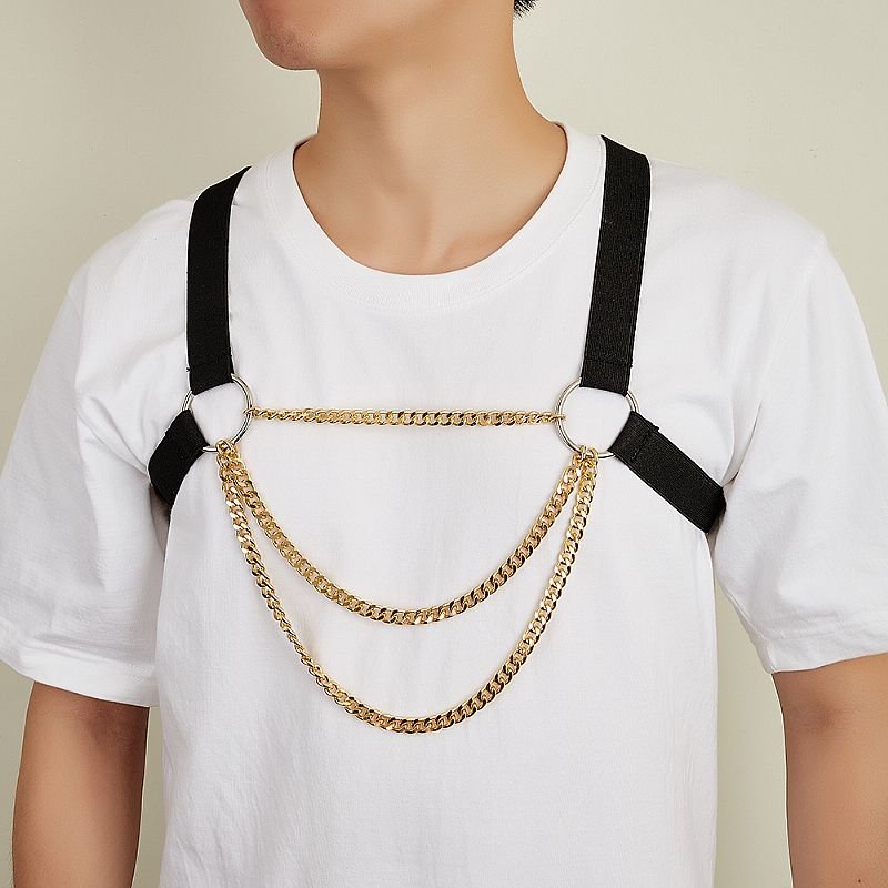 Harness Masculino em Couro e Correntes 2 - 2cm X 100cm