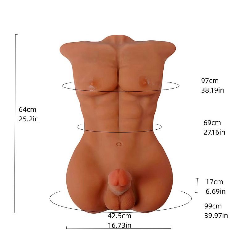 Homem Meio Corpo em CyberSkin Grande 64,0 x 34,0 cm - Pênis com Vértebra e Ânus