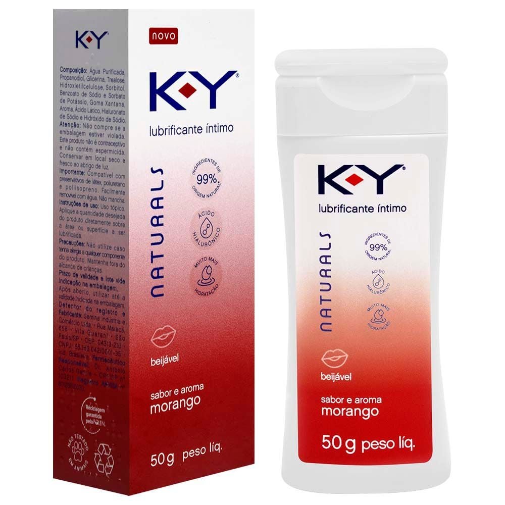 K-y Naturals Lubrificante Beijável Morango 50g Ky