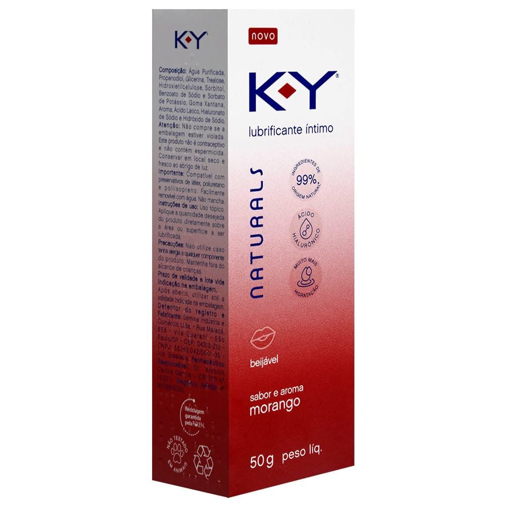 K-y Naturals Lubrificante Beijável Morango 50g Ky