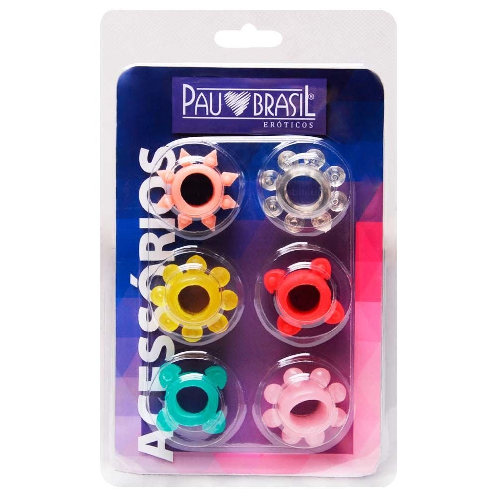 Kit 06 Anéis Peniano Mega Stretch Pau Brasil